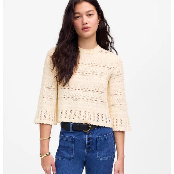 NWT Madewell Scalloped-Trim Sweater Tee In Sand Size XS - Picture 1 of 8